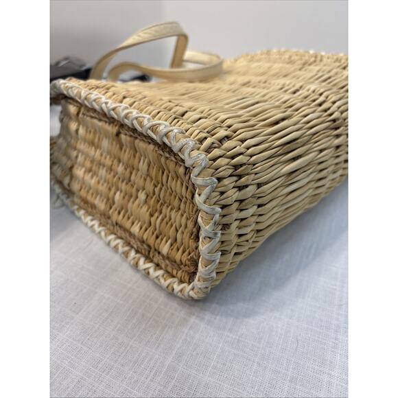 En Shalla Boho Western Coastal Wicker Kid Leather Fringe Woven Basket Tote - Picture 5 of 16